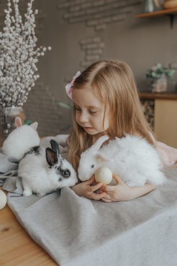 Little girl with bunnies
